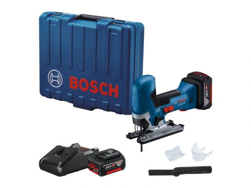 BOSCH Akkus dekopírfűrész GST 185-LI marokfogantyús, kofferben (2 x 4,0 Ah akku + gyorstöltő)