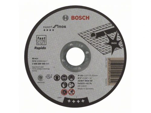 BOSCH Vágókorong fémre 125 x 1,0 x 22,2 mm egyenes Expert for Inox - Rapido