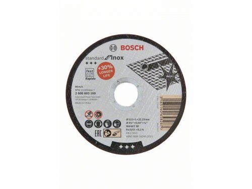 BOSCH Vágókorong fémre 115 x 1,0 x 22,2 mm inox egyenes WA 60 T BF Rapido