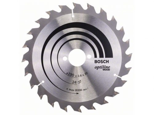 BOSCH Fűrésztárcsa fához 190 x 30 x 2,6 mm / 24T Optiline Wood