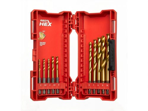 MILWAUKEE Csigafúró készlet bit befogású 10 részes HSS-G TiN, Red HEX - Shockwave™