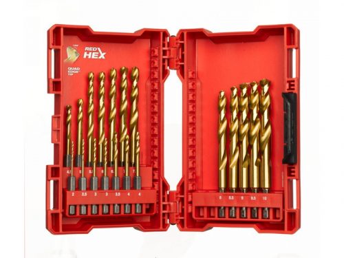 MILWAUKEE Csigafúró készlet bit befogású 19 részes HSS-G TiN, Red HEX - Shockwave™