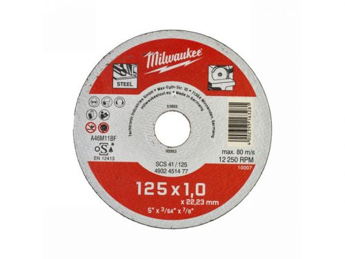 MILWAUKEE Vágókorong fémre 125 x 1,0 x 22,2 mm egyenes SC41 (200 db)