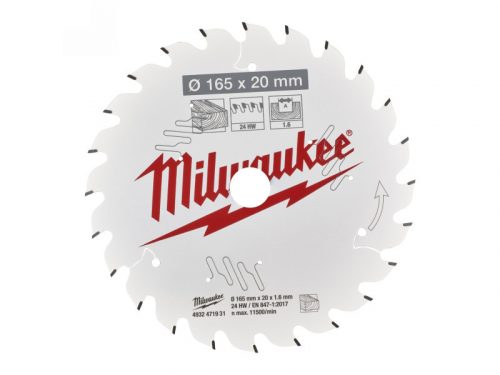 MILWAUKEE Fűrésztárcsa fához 165 x 20 x 1,6 mm / 24T ATB