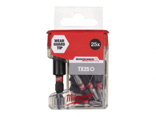 MILWAUKEE Bithegy T25 25 mm + 1/4" mágneses bithegy-tartó 60 mm hosszú (26 db)