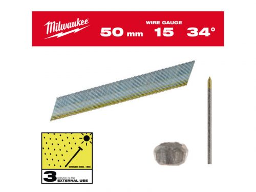 MILWAUKEE Finiselő szegek, D-fejű, inox 15G 34° SC3 - 1,8 x 50 mm (2500 db/cs)