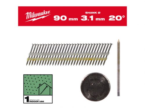 MILWAUKEE Szerkezetépítő szegek, kerekfejű, fényes, 20° SC1 - 3,1 x 90 mm (1750 db/cs)