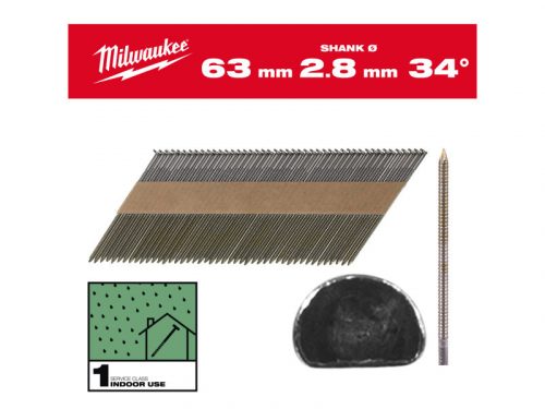 MILWAUKEE Szerkezetépítő szegek, D-fejű, fényes, 34° SC1 - 2,8 x 63 mm (2200 db/cs)