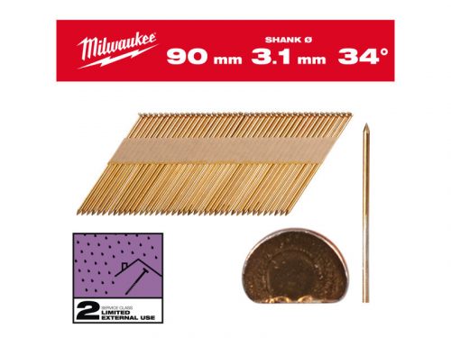 MILWAUKEE Szerkezetépítő szegek, D-fejű, galvanizált 34° SC2 - 3,1 x 90 mm (2200 db/cs)