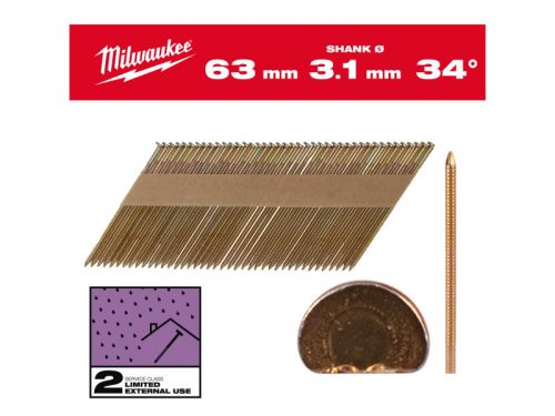 MILWAUKEE Szerkezetépítő szegek, D-fejű, galvanizált 34° SC2 - 3,1 x 63 mm (2200 db/cs)