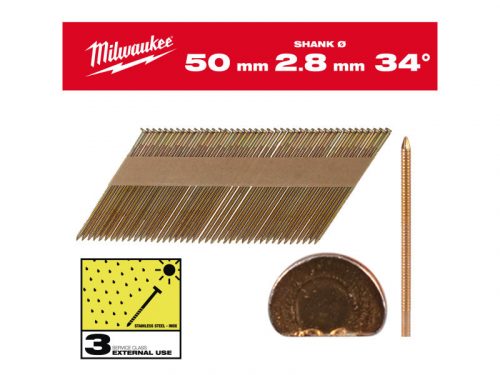 MILWAUKEE Szerkezetépítő szegek, D-fejű, tüzihorganyzott 34° SC3 - 2,8 x 50 mm (2200 db/cs)