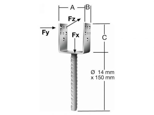 VORMANN Oszloptartó vas betonozható 101 x 60 x 102 mm