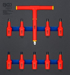 BGS Műhelykocsi-betét 2/3: VDE-behajtófej készlet | 12,5 mm (1/2") | T-profil (Torx) T20 - T55 | 10 darabos