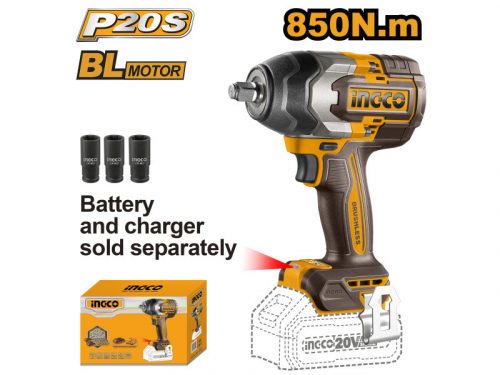 INGCO Akkus ütvecsavarozó 1/2" 850 Nm 20 V (akku és töltő nélkül)