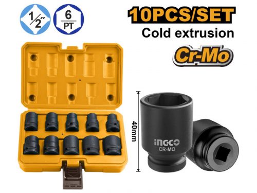 INGCO Gépi dugókulcs készlet 10 részes 1/2" 10-24 mm CrMo